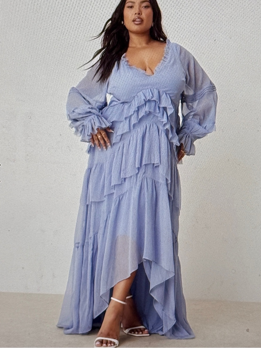ASOS Blue Curve Front Tiered Ruffle Maxi Dress with hi low hem Plus size US 22